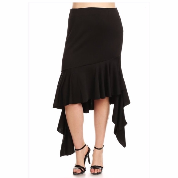 SALE !! Plus Hi Lo Asymmetric Ruffle Bodycon Skirt - Picture 3 of 5