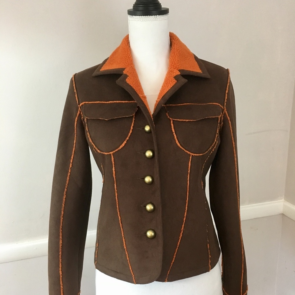 Faux Brown Suede Sherpa lined Jacket Western