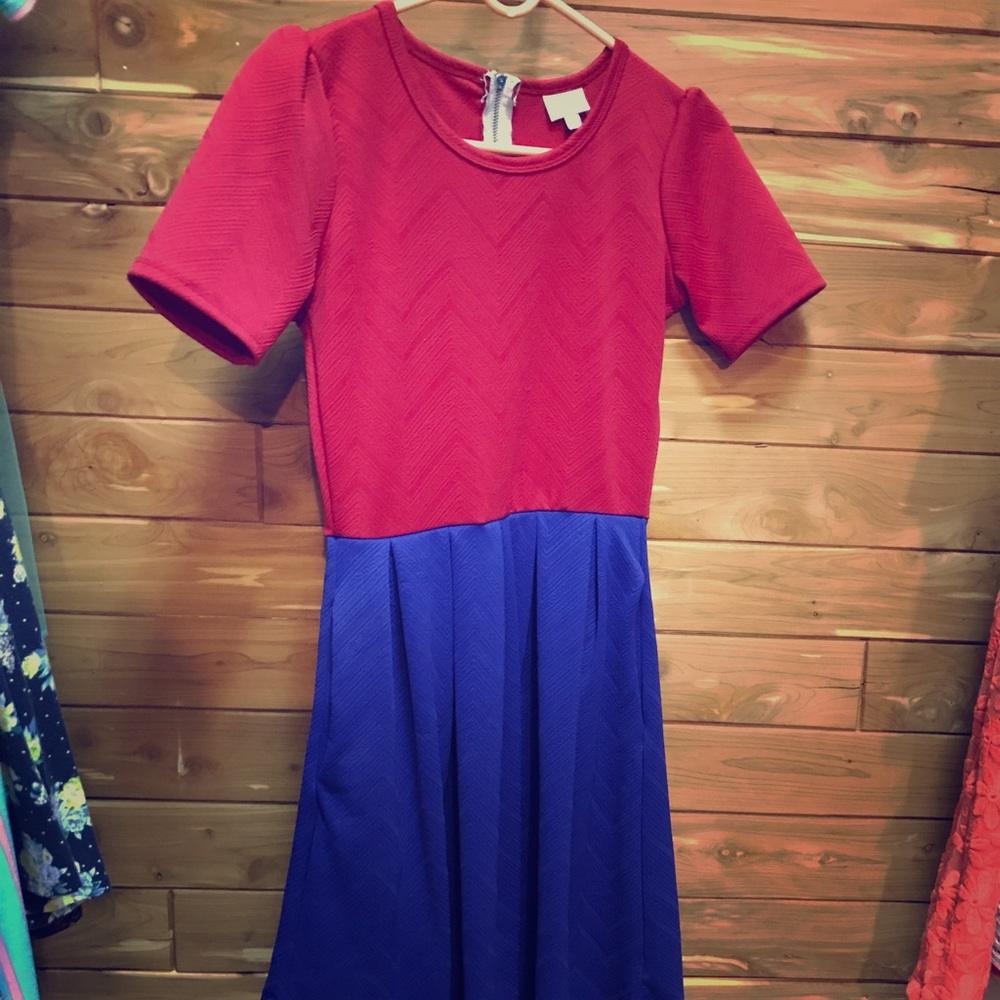 Worn Once XS Lularoe Amelia Red and Blue Dress EUC