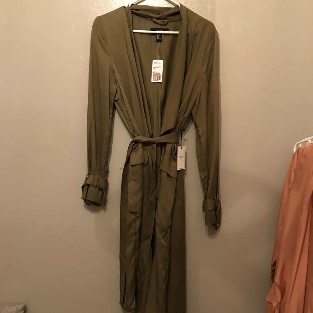 Forever 21 green open waterfall duster coat
