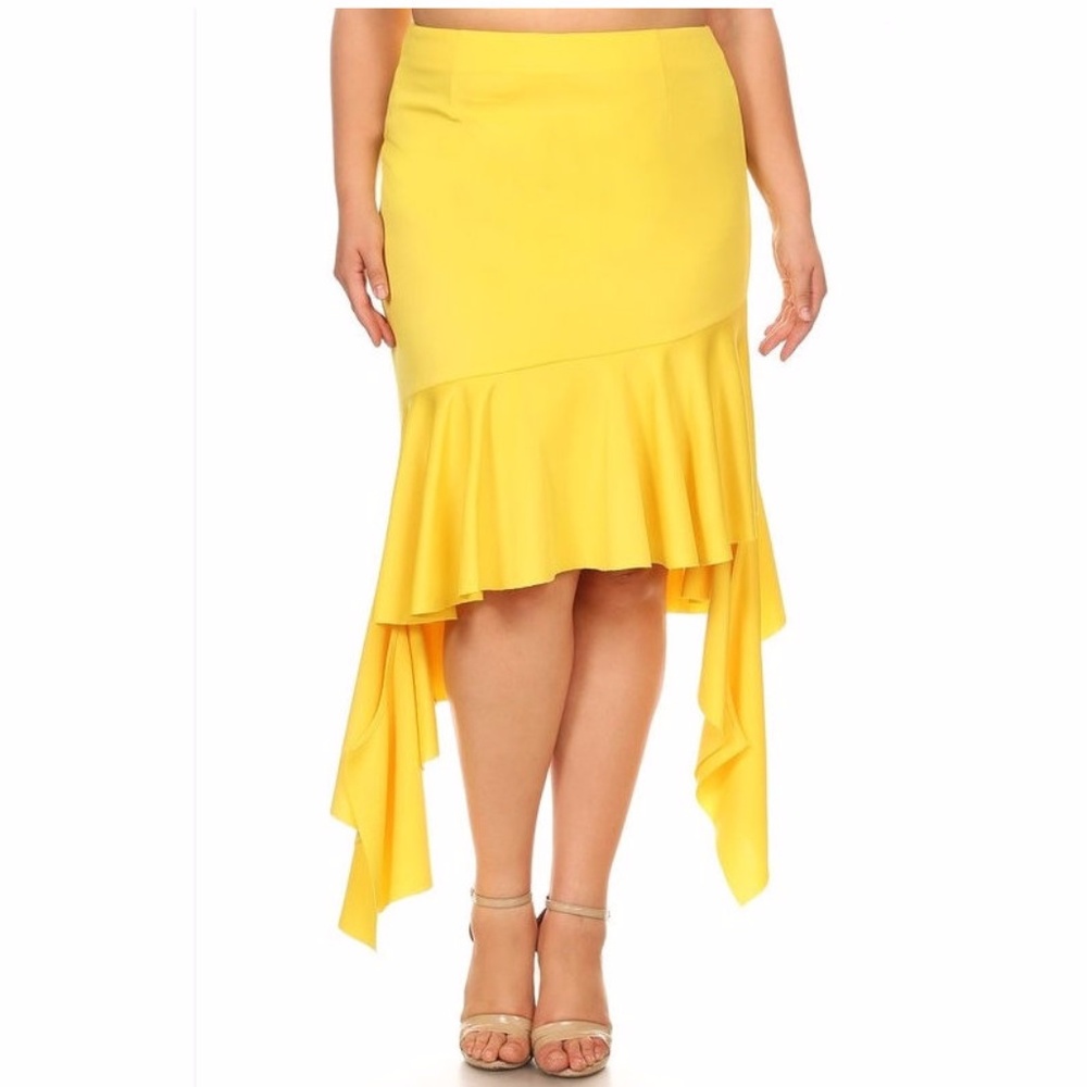 SALE !! Plus Hi Lo Asymmetric Ruffle Bodycon Skirt - Picture 1 of 3