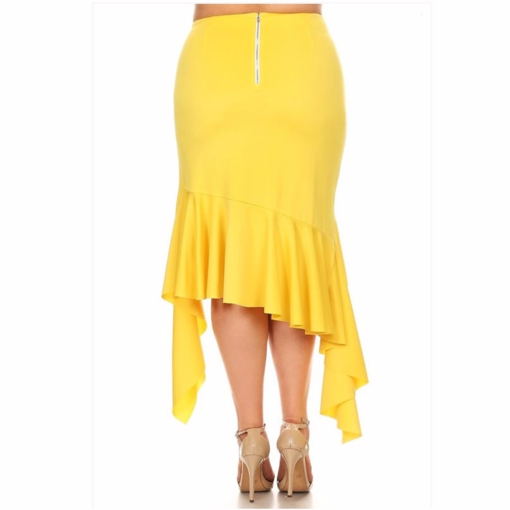 SALE !! Plus Hi Lo Asymmetric Ruffle Bodycon Skirt - Picture 3 of 3