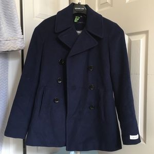 Calvin Klein Navy Blue Wool Cashmere Blend Coat