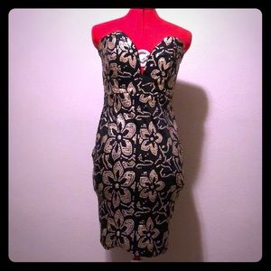 Strapless black and gold sequin dress