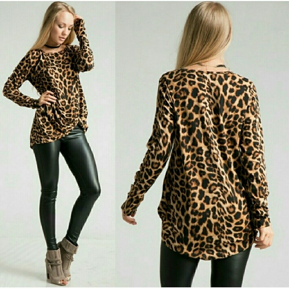 Leopard brown Knot Hem Top Size Varies - Picture 2 of 2