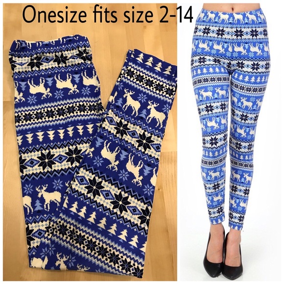 CLEARANCE 🎄 Christmas leggings! *Blue*🎄 - Picture 1 of 5