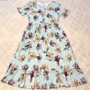 Mint Floral Ruffle Hem Midi Dress