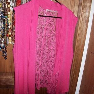 Pink Lace Layered Sleeveless Cardigan
