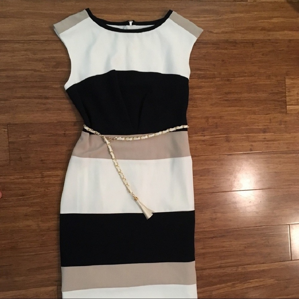 Sandra Darren black, brown, and tan colored dress!