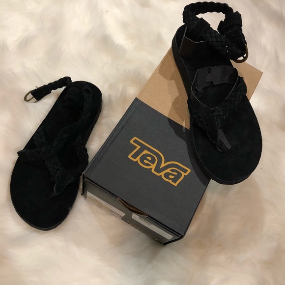 NIB Teva Black Suede Braided Sandals - Picture 2 of 3