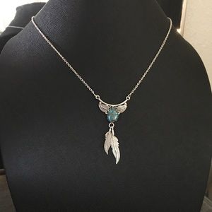 Turquoise stone feather necklace