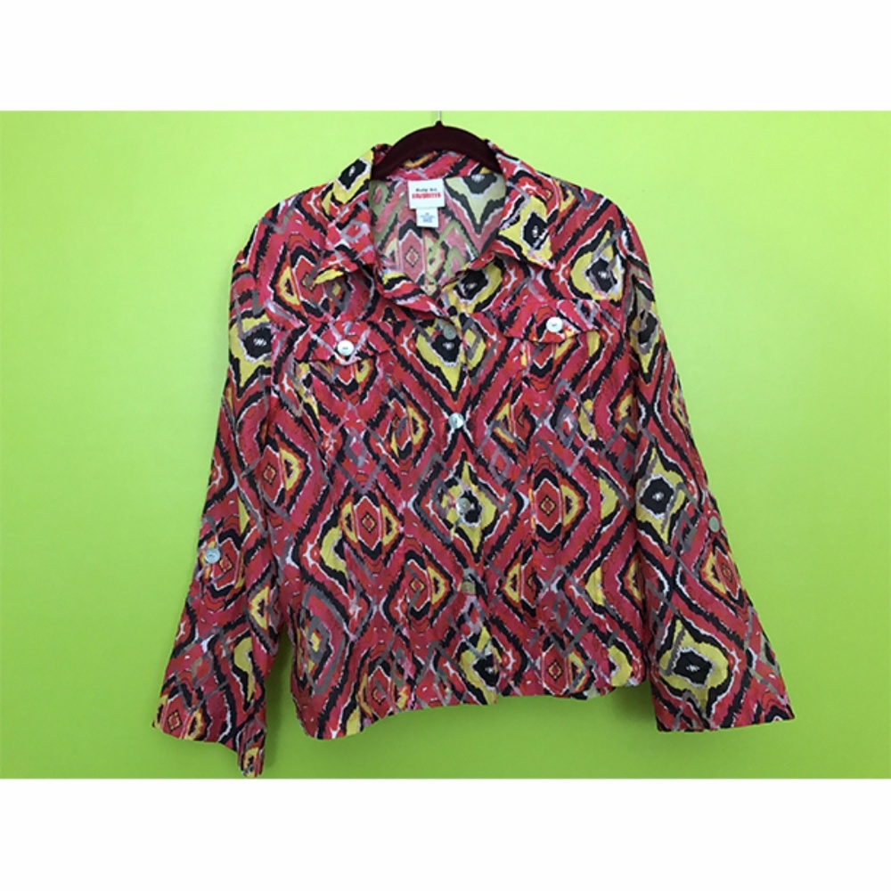 Ruby Rd Favorites Long Sleeve Red Geo Top 14