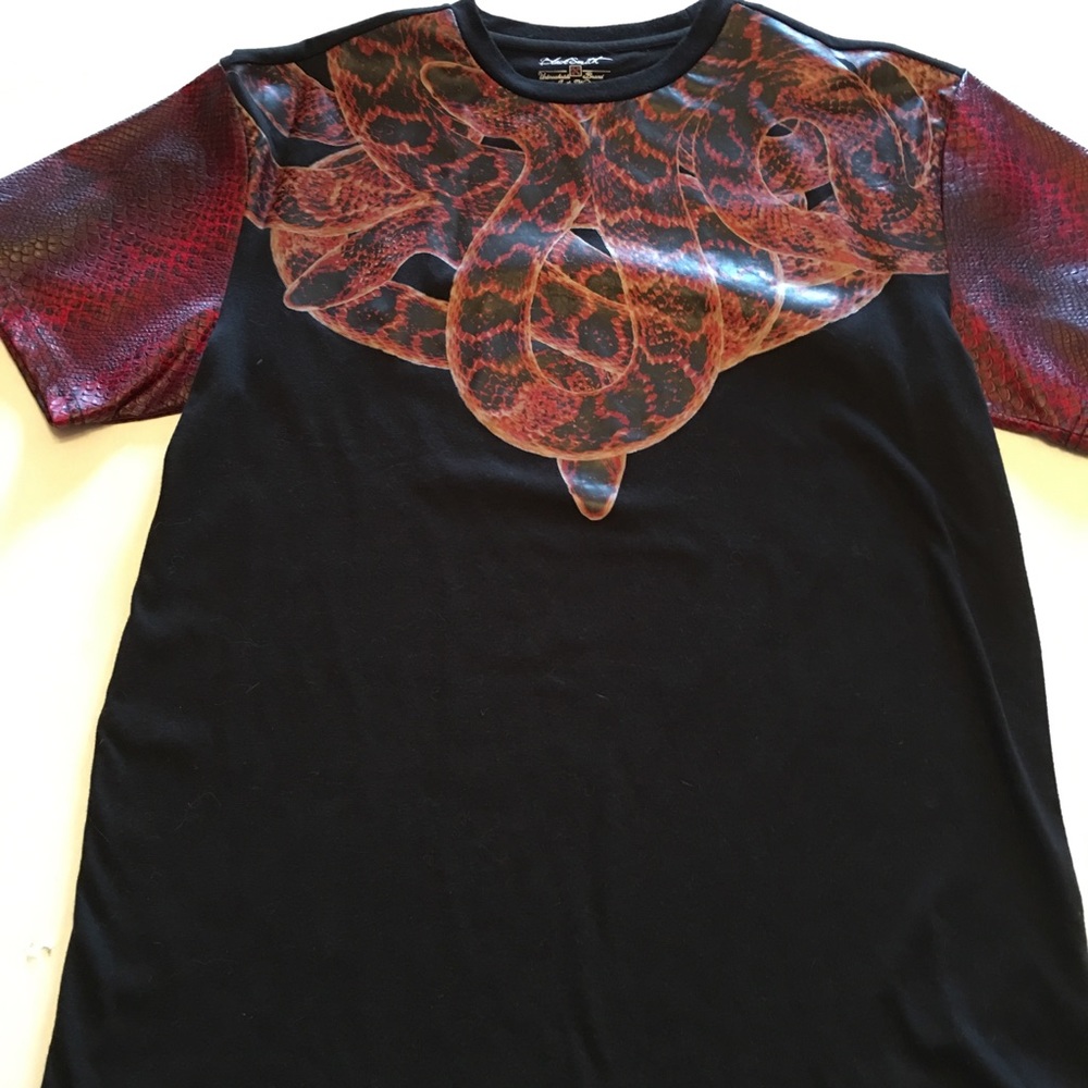 Snake Print Faux Leather Short Sleeve Graphic Tee