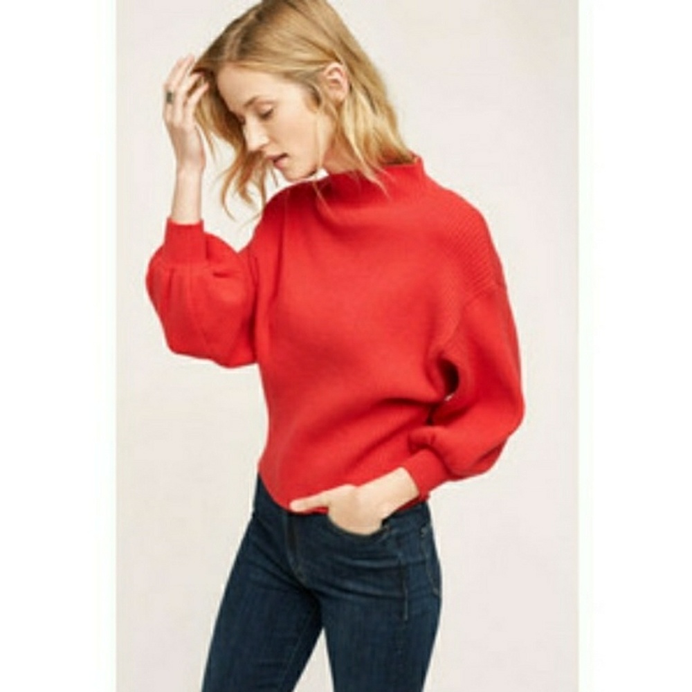 Line & Dot Red Britta Balloon-Sleeve Sweater