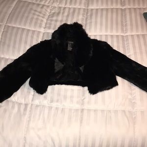 Black Rabbit Fur Cropped Jacket