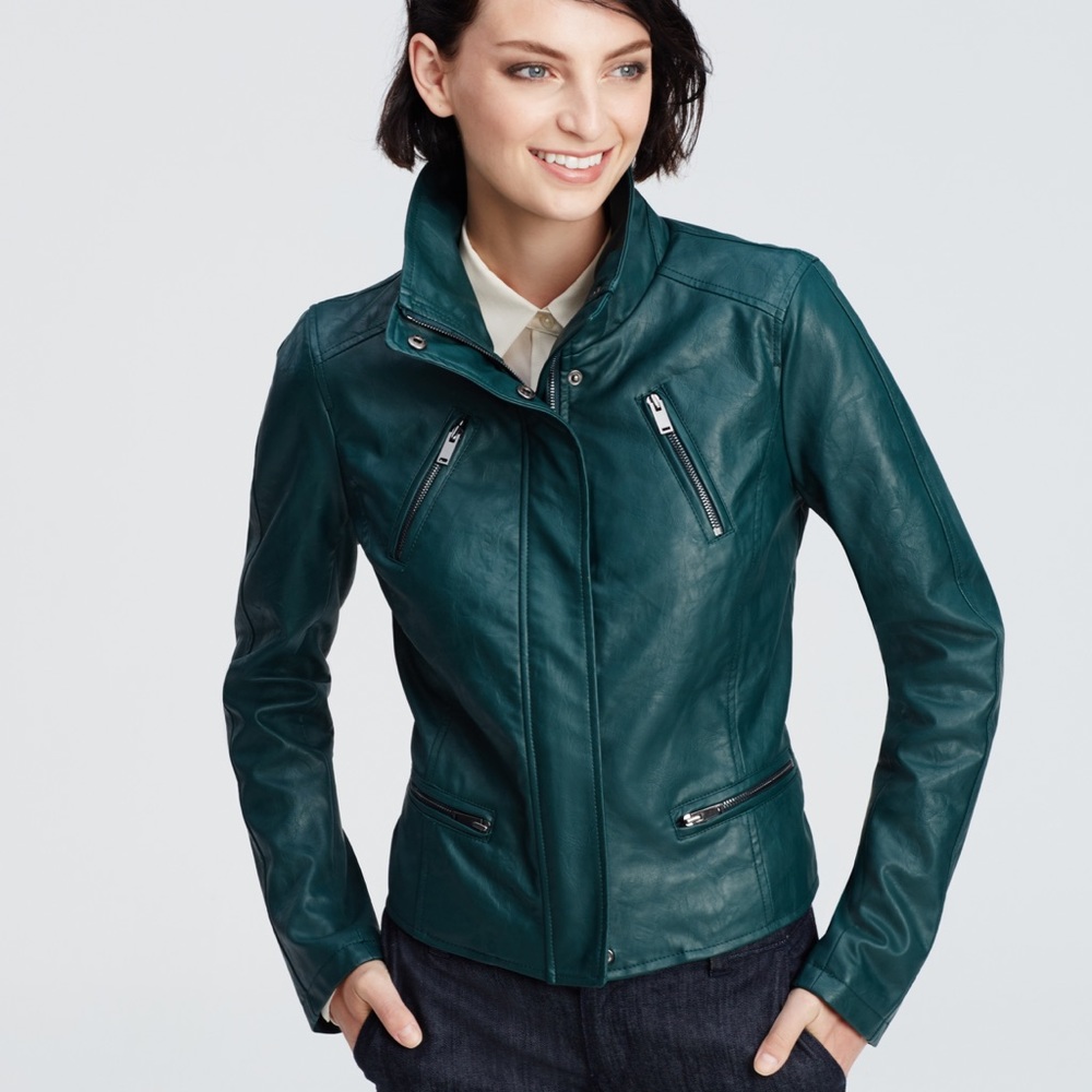 Ann Taylor Green Faux Leather Jacket