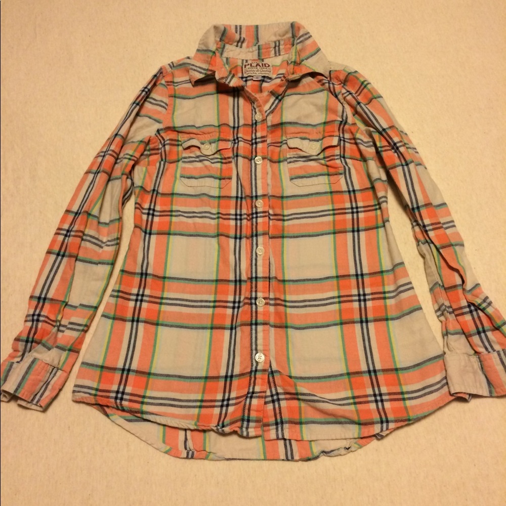 Old Navy orange and cream plaid long sleeve shirt