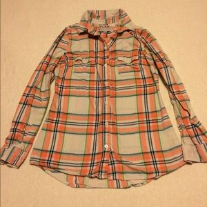 Old Navy orange and cream plaid long sleeve shirt