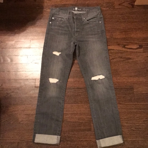 7 For All Mankind Grey Ripped Rhigby Jeans - Picture 2 of 7