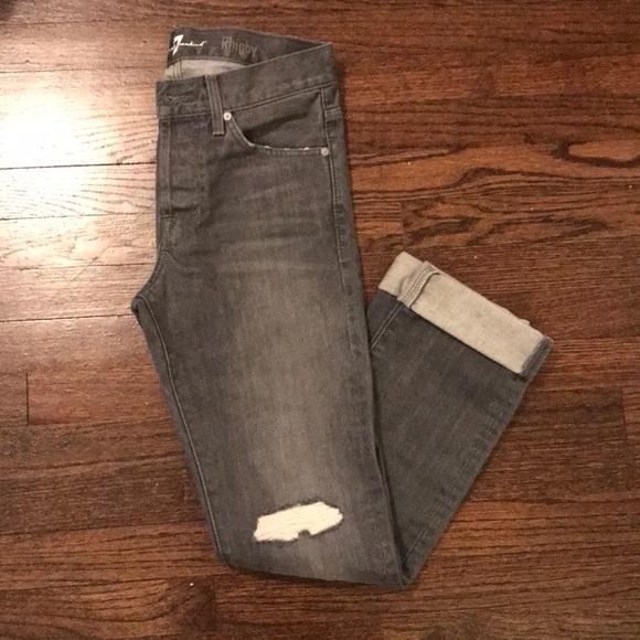 7 For All Mankind Grey Ripped Rhigby Jeans - Picture 3 of 7