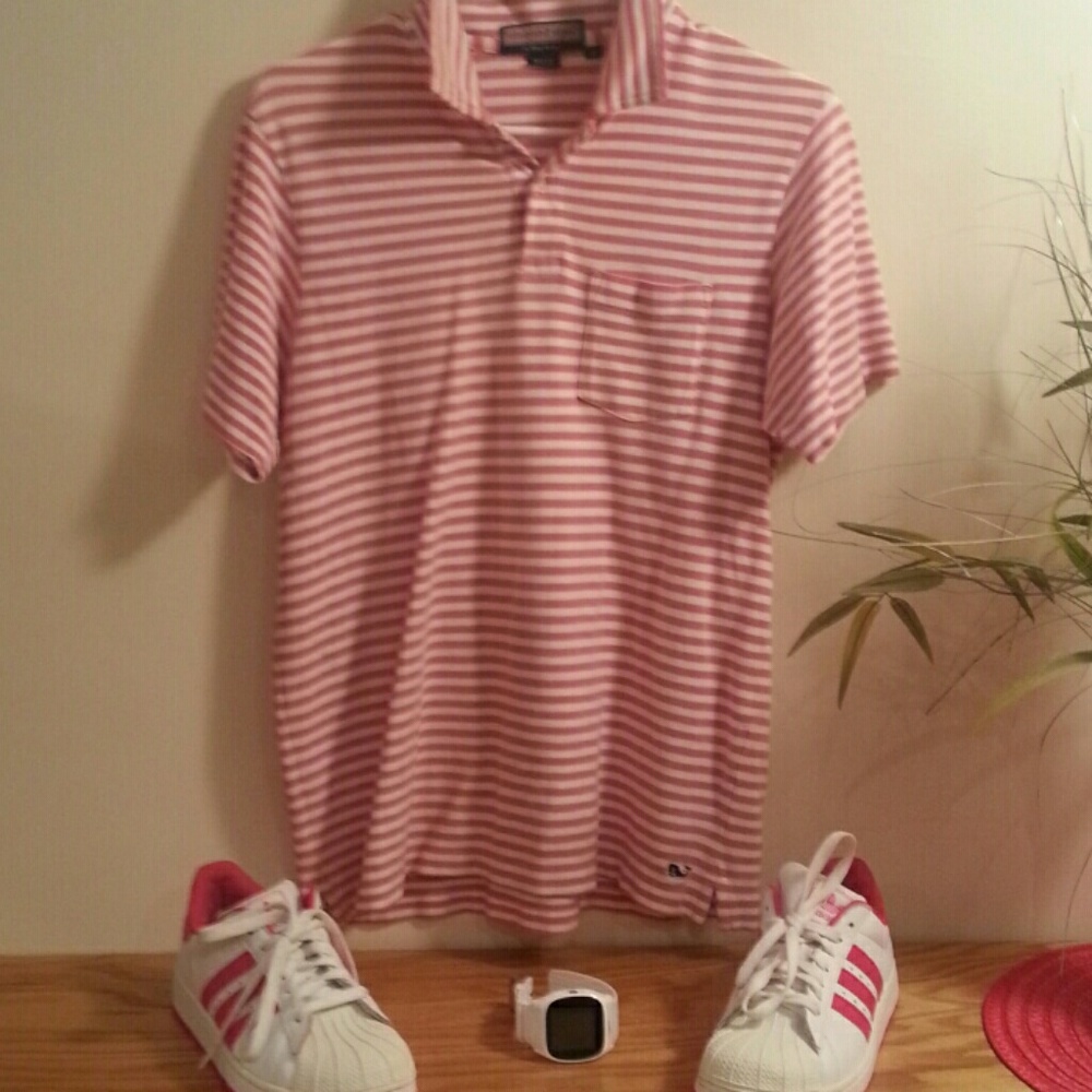 vineyard vine stripe polo and superstar addidas