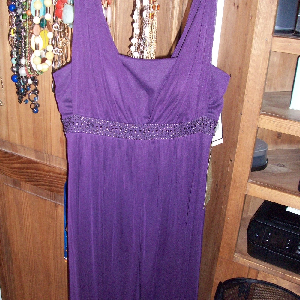 Purple Chiffon Knee Length Dress w/ Jeweled Waist