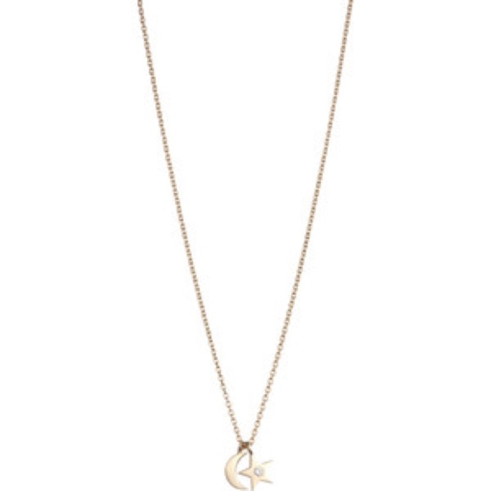 14K rose gold diamond moon star necklace