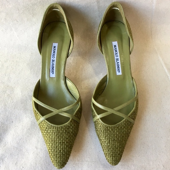 Manolo Blahnik Shoes - Manolo Blahnik Green Leather Closed Toe Kitten, 38