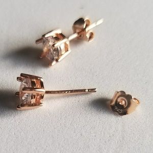 14k Rose Gold Diamond Cz Stud Earrings