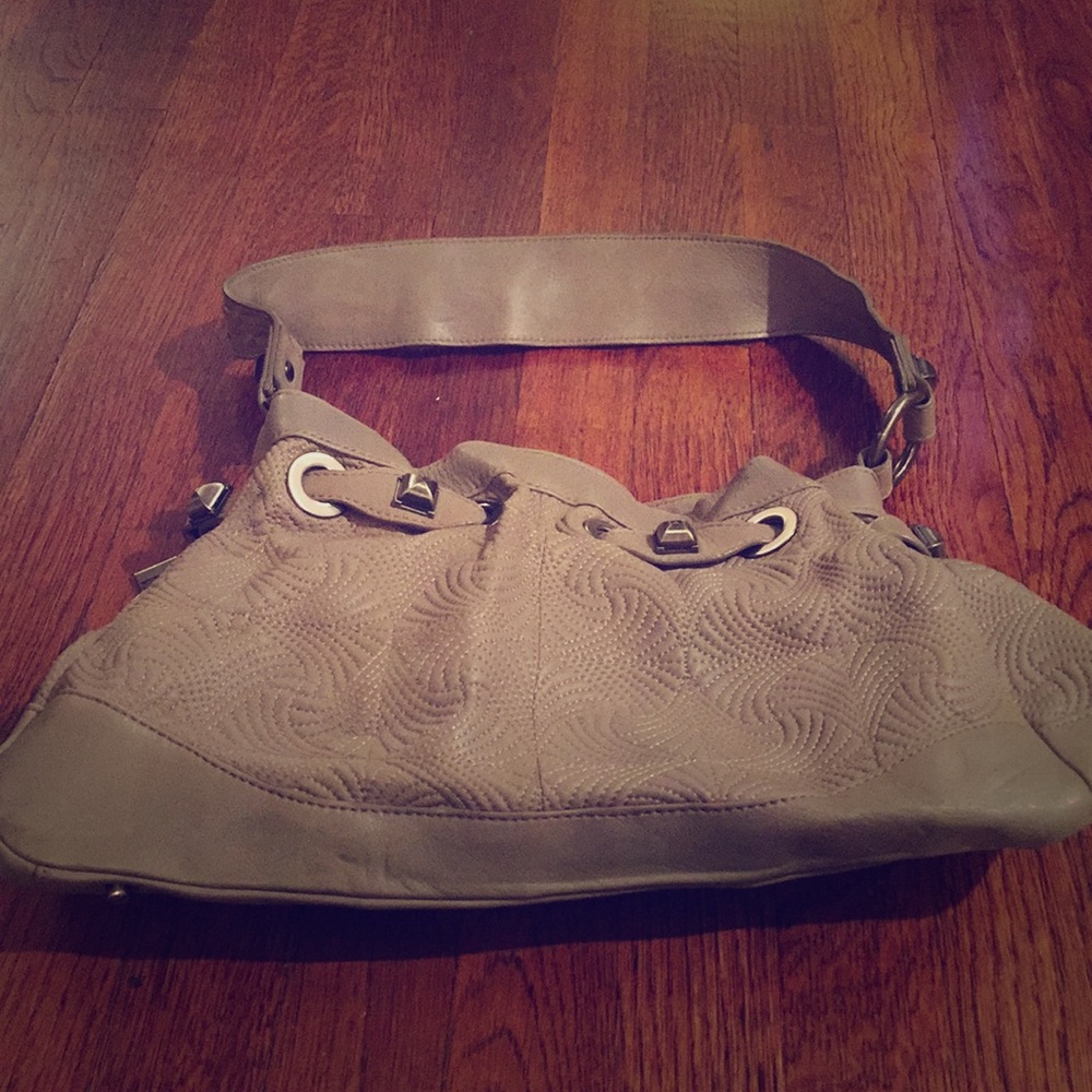 BCBG taupe leather shoulder bag