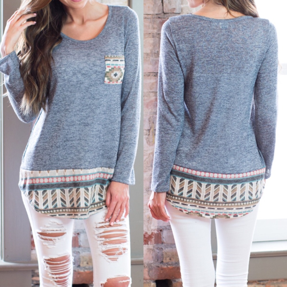 NEW! Heathered Navy Tunic With Aztec Design