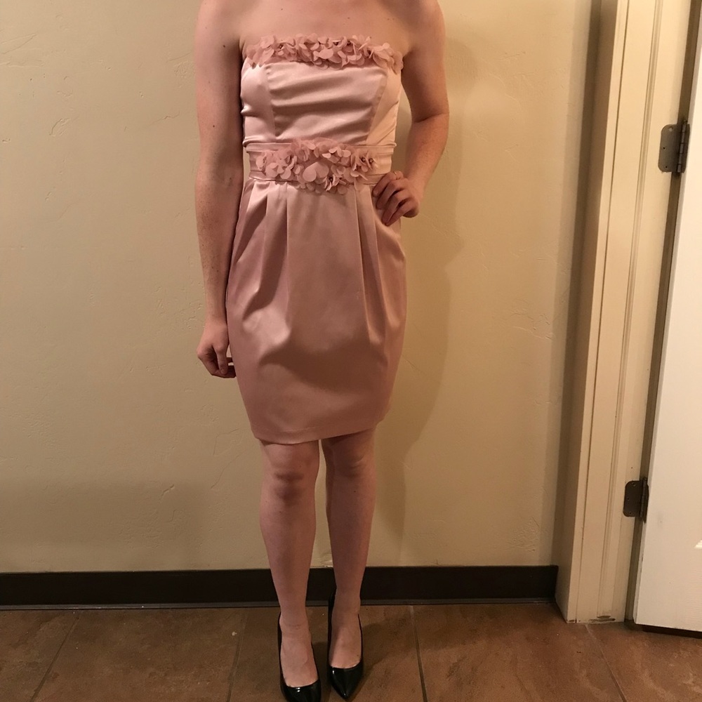 Formal Blush Flower Appliqué Cocktail Dress