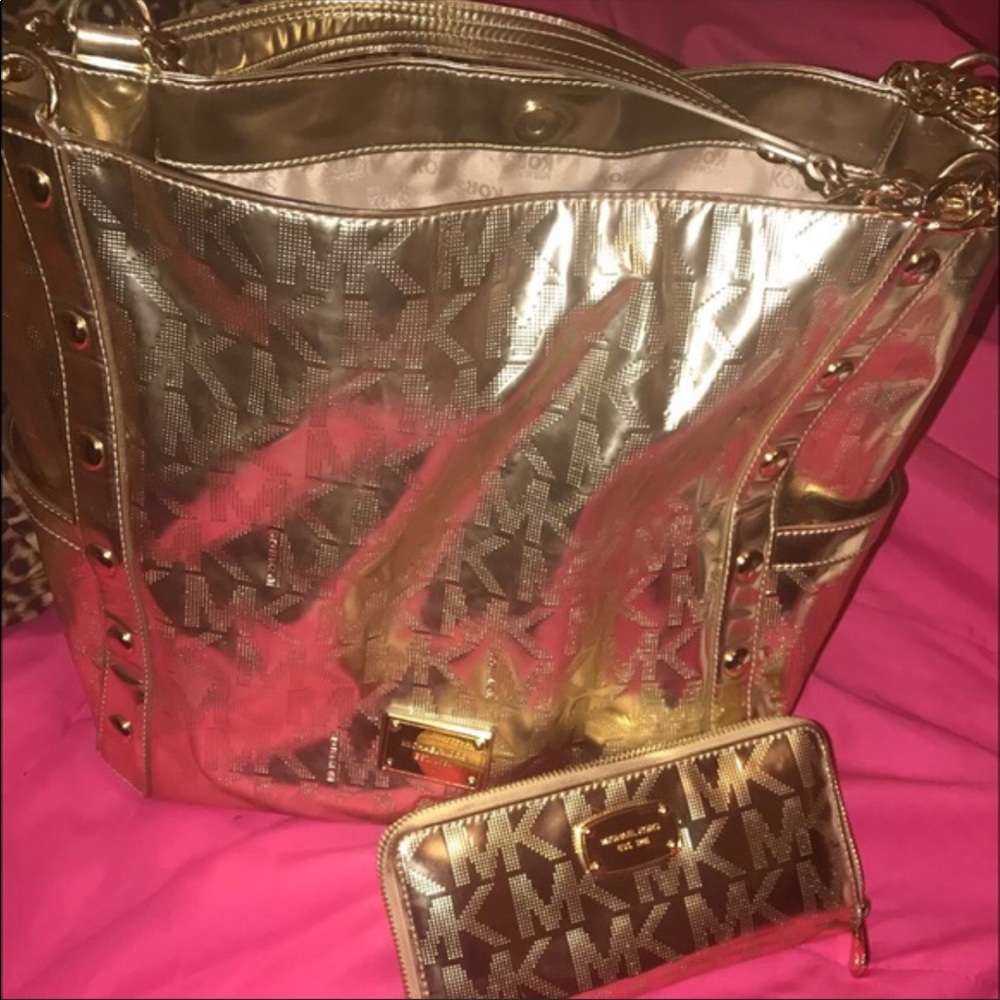 Metallic Gold Michael Kors purse & wallet set