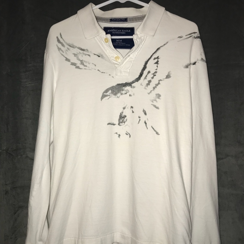 American Eagle white long sleeve polo shirt.