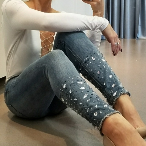 RHINESTONE & BEADED DETAILS JEANS - Picture 2 of 4