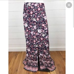 Knox Rose Skirt Long Floral Slit Buttons Ruffle