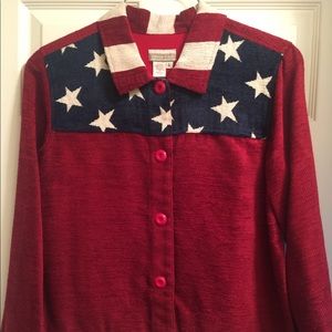 Patriotic waist length jacket.