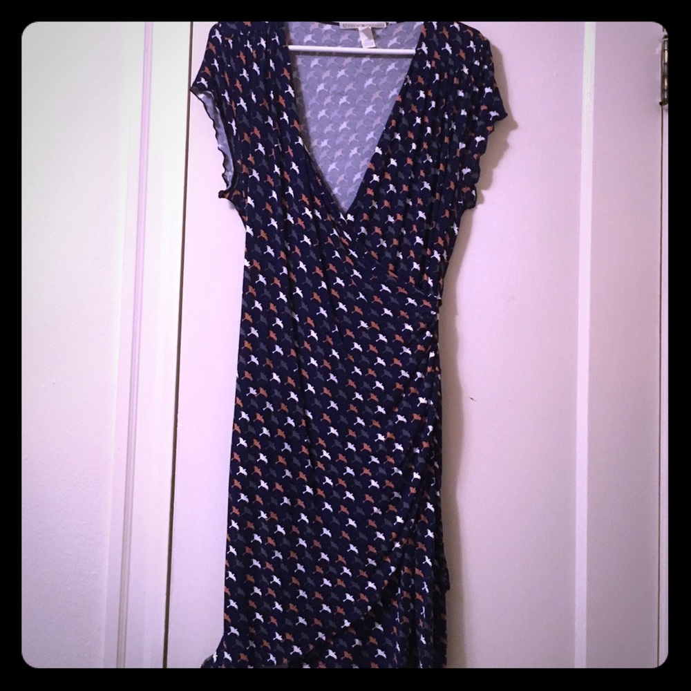 Bird Print Faux Wrap Sheath Dress