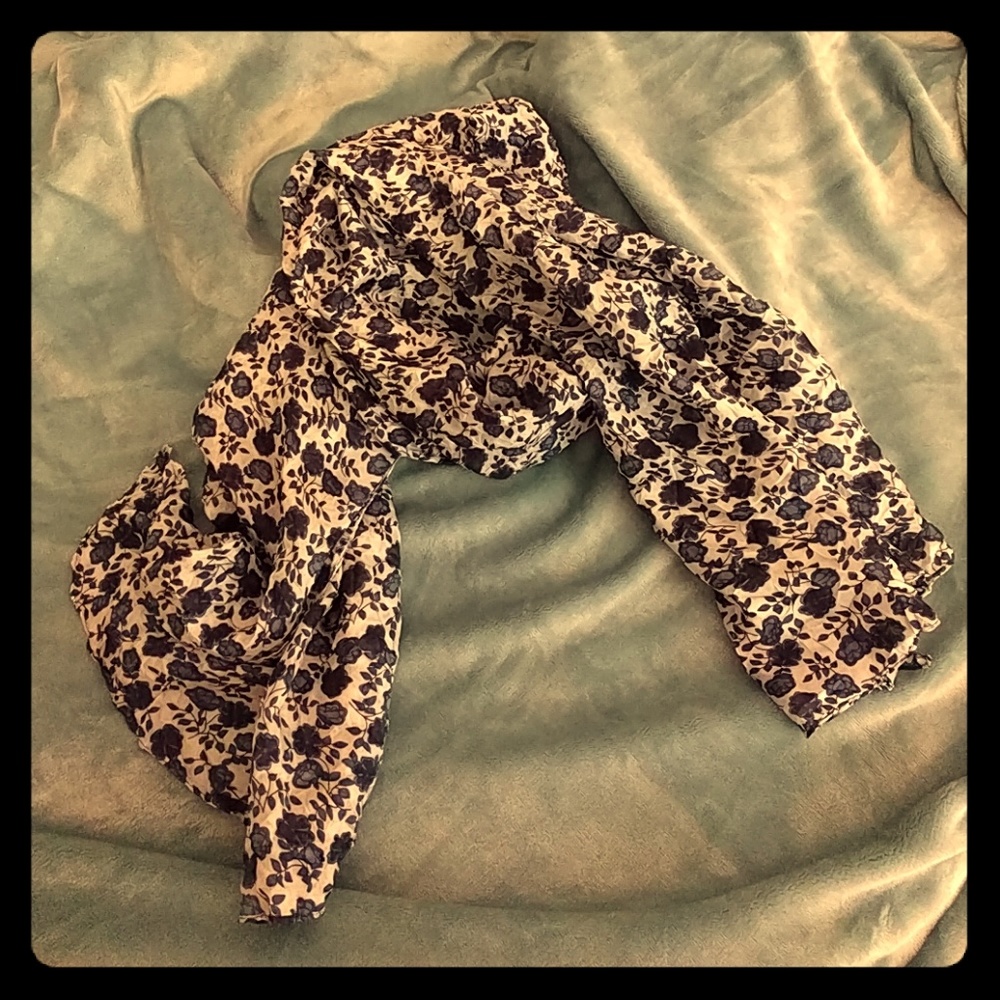 Blue floral silk scarf