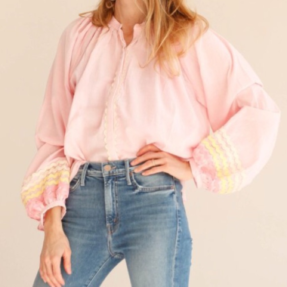 SOLD/ BLISS AND MISCHIEF / trimmed cotton blouse