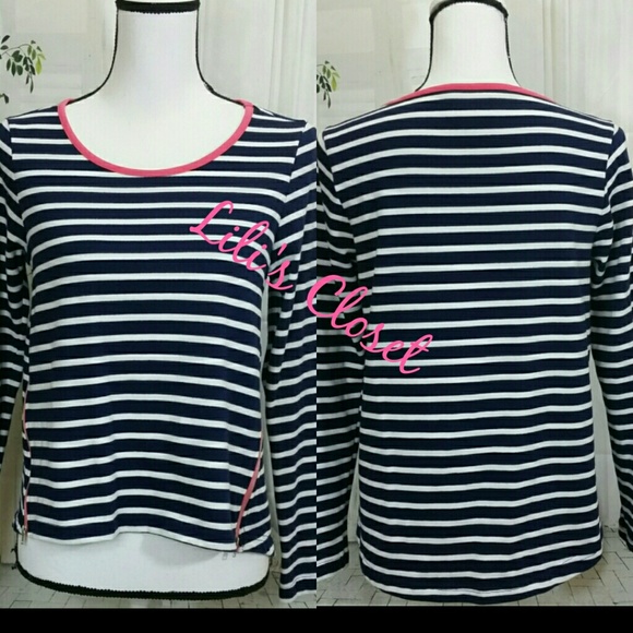 Anthro Lili's Closet Blue Stripe Nautical Top XS - Picture 8 of 8