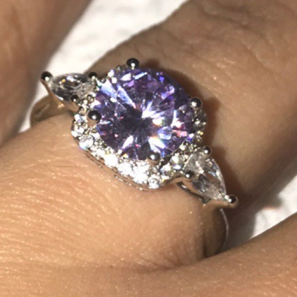 Cubic zirconia and amethyst silver ring