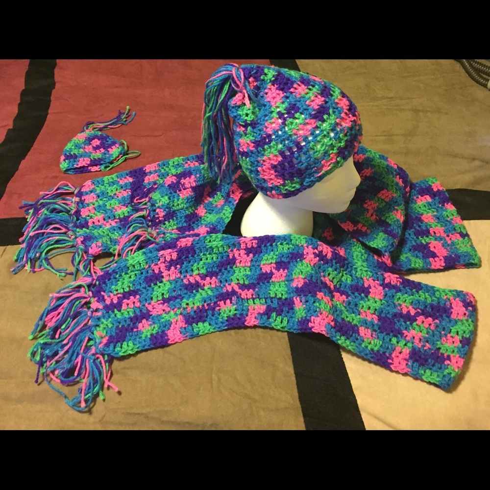 Homemade hats and scarves. (Pick your color)