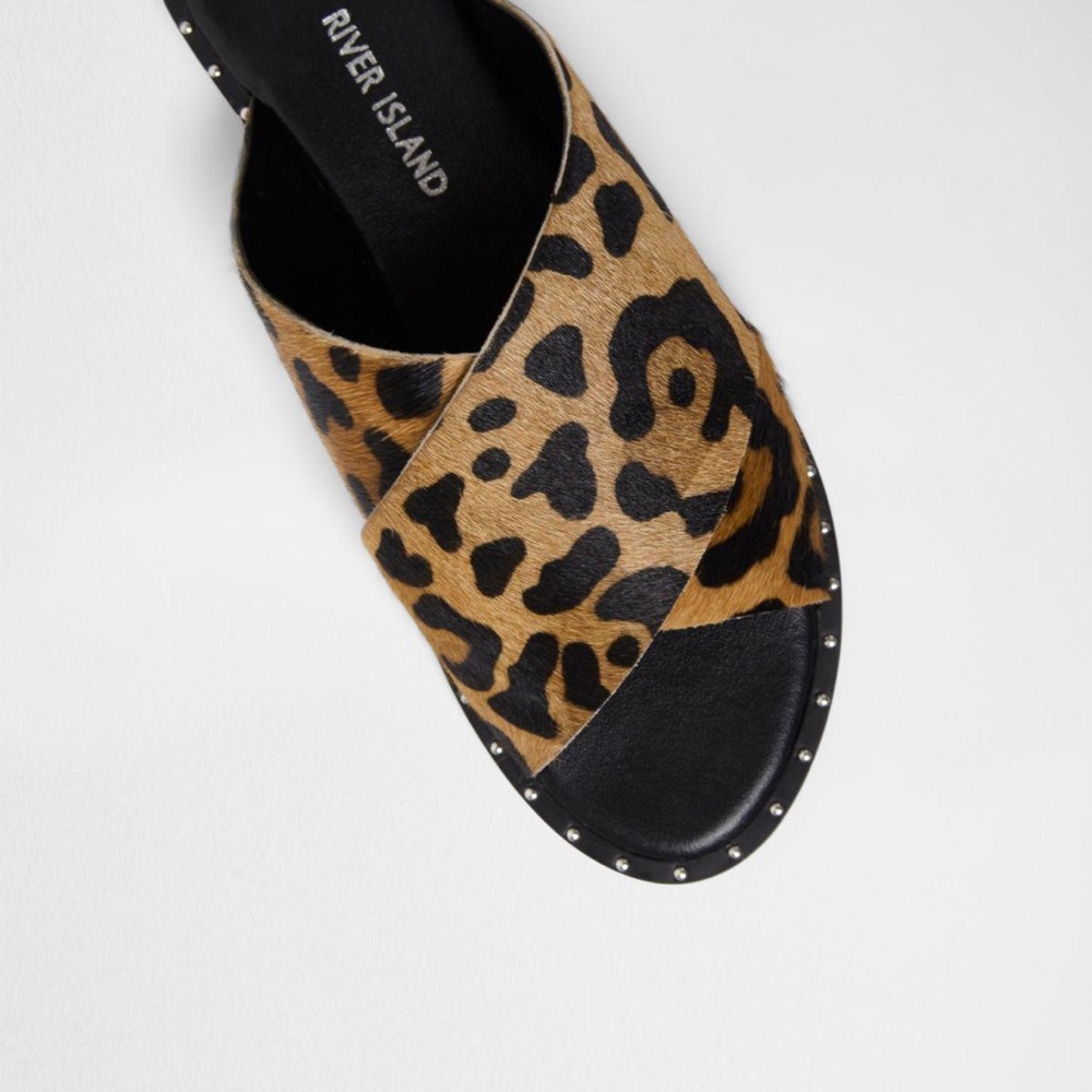 Leopard Print Cross Strap Sandal Mules