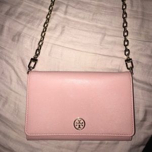 Tory burch pink Robinson chain wallet/purse