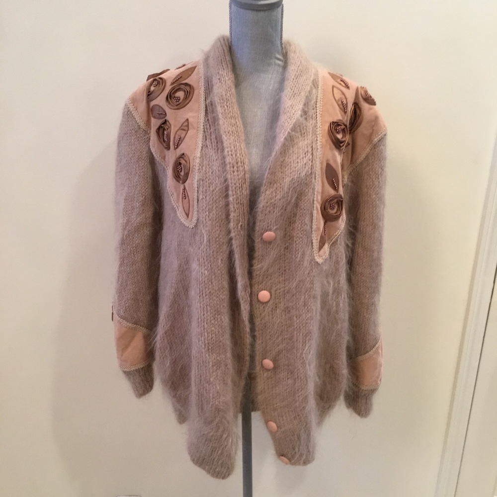 Vintage Mohair Oversize Cardigan Beaded Appliqué
