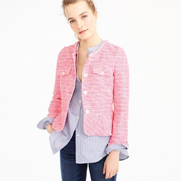 JCREW Peplum Tweed Neon Fuchsia Jacket Size 14 NEW - Picture 2 of 8