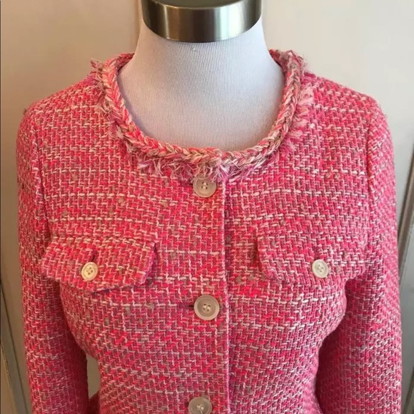 JCREW Peplum Tweed Neon Fuchsia Jacket Size 14 NEW - Picture 3 of 8