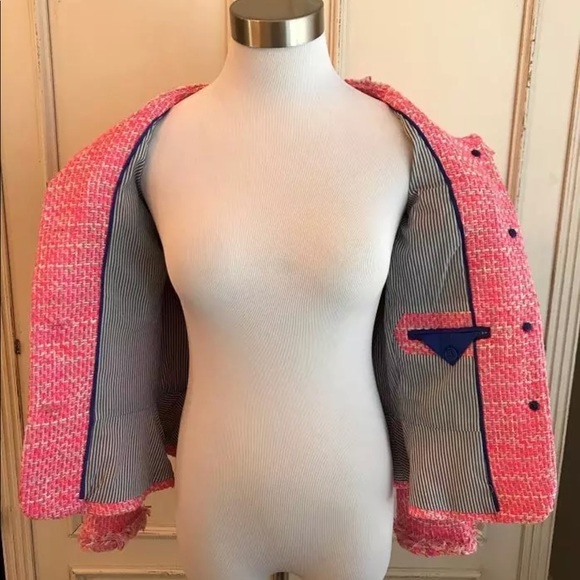 JCREW Peplum Tweed Neon Fuchsia Jacket Size 14 NEW - Picture 6 of 8
