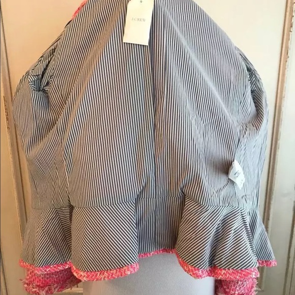 JCREW Peplum Tweed Neon Fuchsia Jacket Size 14 NEW - Picture 7 of 8